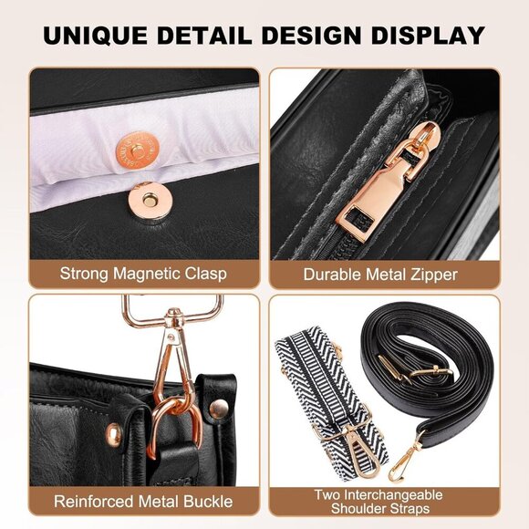 Crossbody Bags for Women, Vegan Leather Crossbody Purse with 2PCS Adjustable Str - Picture 5 of 7